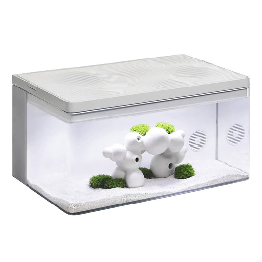 Harmony Premium All-in-One Aquatic Tank by Clairnara - iF Design Award Winning 10 Gallon Aquarium with Premium LED Light Patented Filtration System and Ultra-Quiet Water Pump - White - from For Animals, With Love