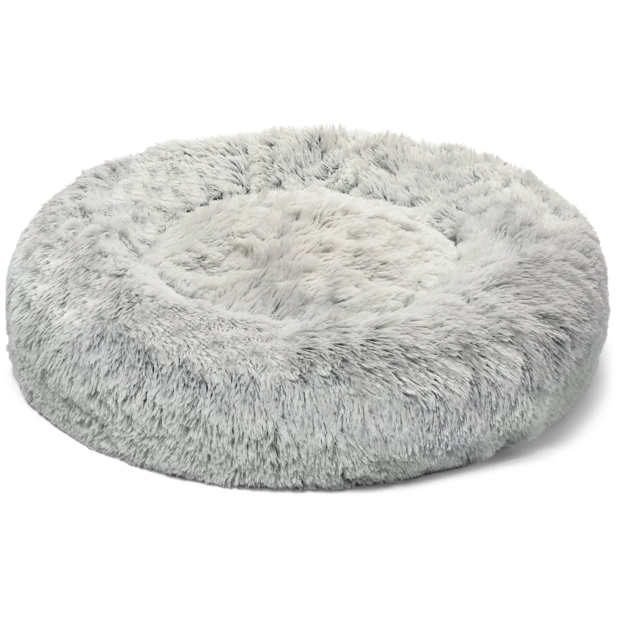 Mr. Peanut's OrthoPlush Pet Bed, 28-inch round pillow bed in soft grey plush