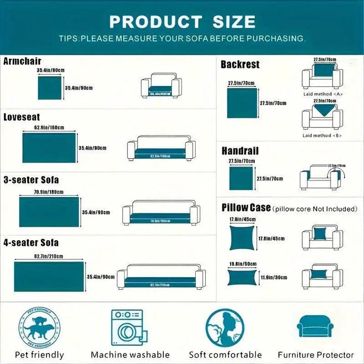 Molly Mutt Couch Cover by topspet size chart for armchair to 4-seat sofas with care icons