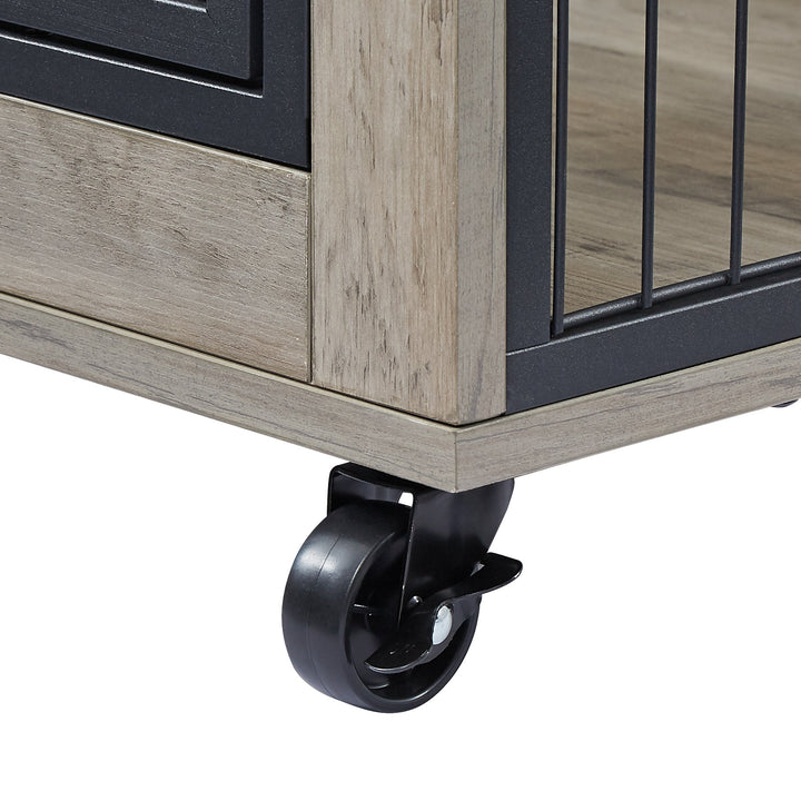Rolling Wooden Dog Crate Table with Lift Top – Grey – photo 17