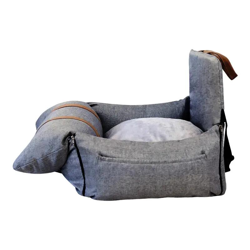Outbound Travel Portable Car Pet Nest in gray fabric, padded car crate for pets.
