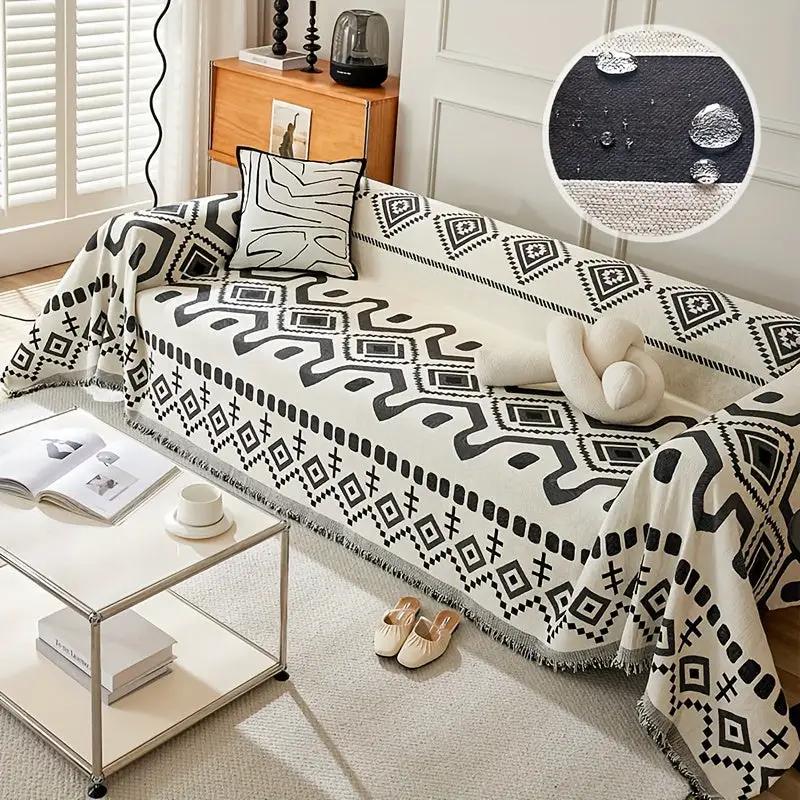 Premium Chaise Lounge Couch Cover, waterproof, extra-large 180x300, black geometric pattern