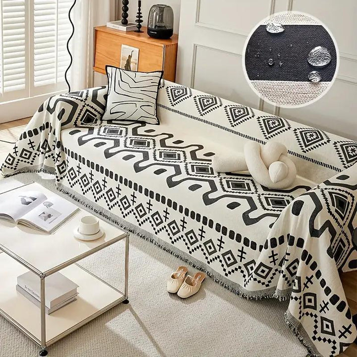 Premium Chaise Lounge Couch Cover, waterproof, extra-large 180x300, black geometric pattern