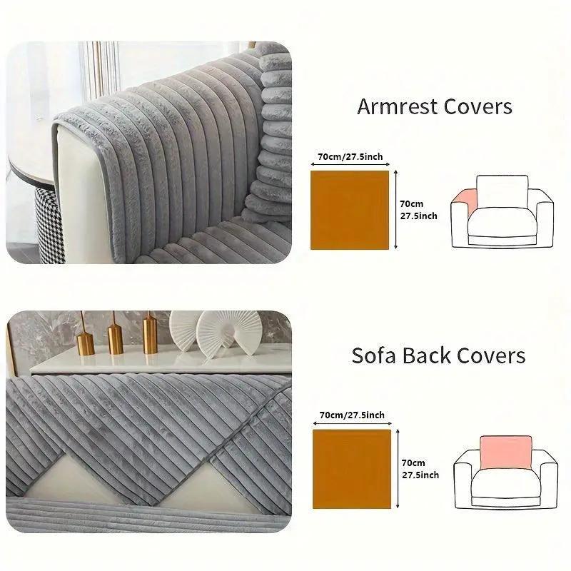 Luxurious Rabbit Fur Sofa Slipcover set by topspet in light grey; non-slip armrest and sofa back covers (2-piece)