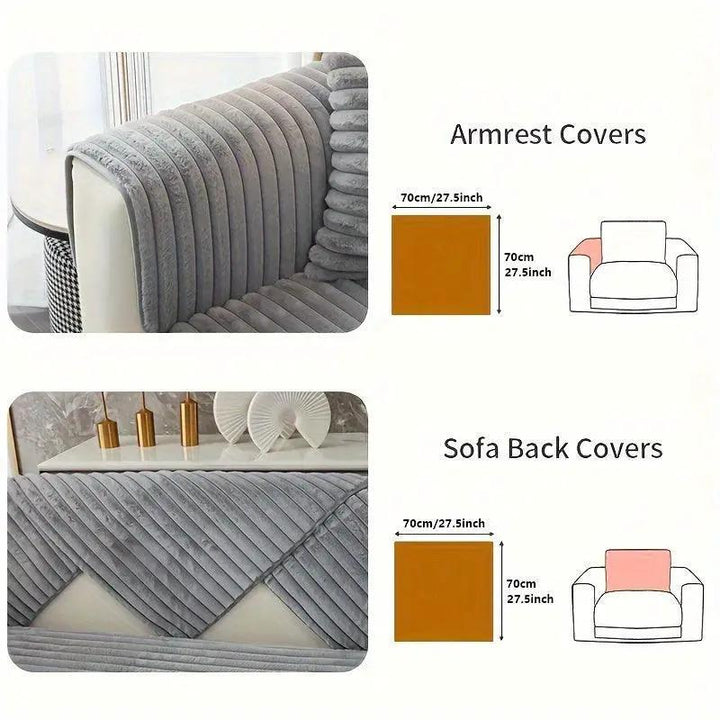 Luxurious Rabbit Fur Sofa Slipcover set by topspet in light grey; non-slip armrest and sofa back covers (2-piece)