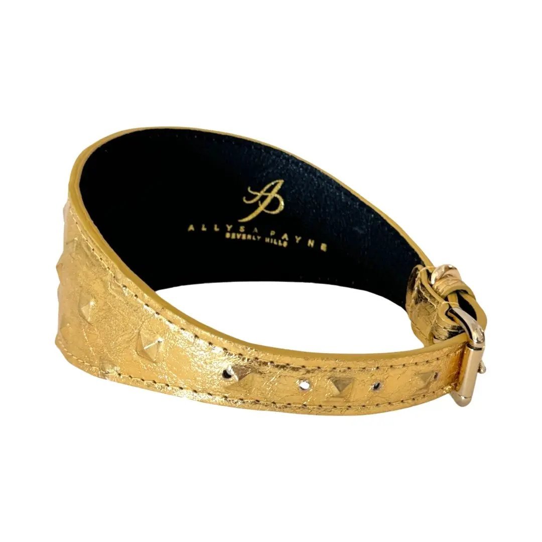 Italian Leather Glam Gold Studded 3” Collar by Allysa Payne Beverly Hills