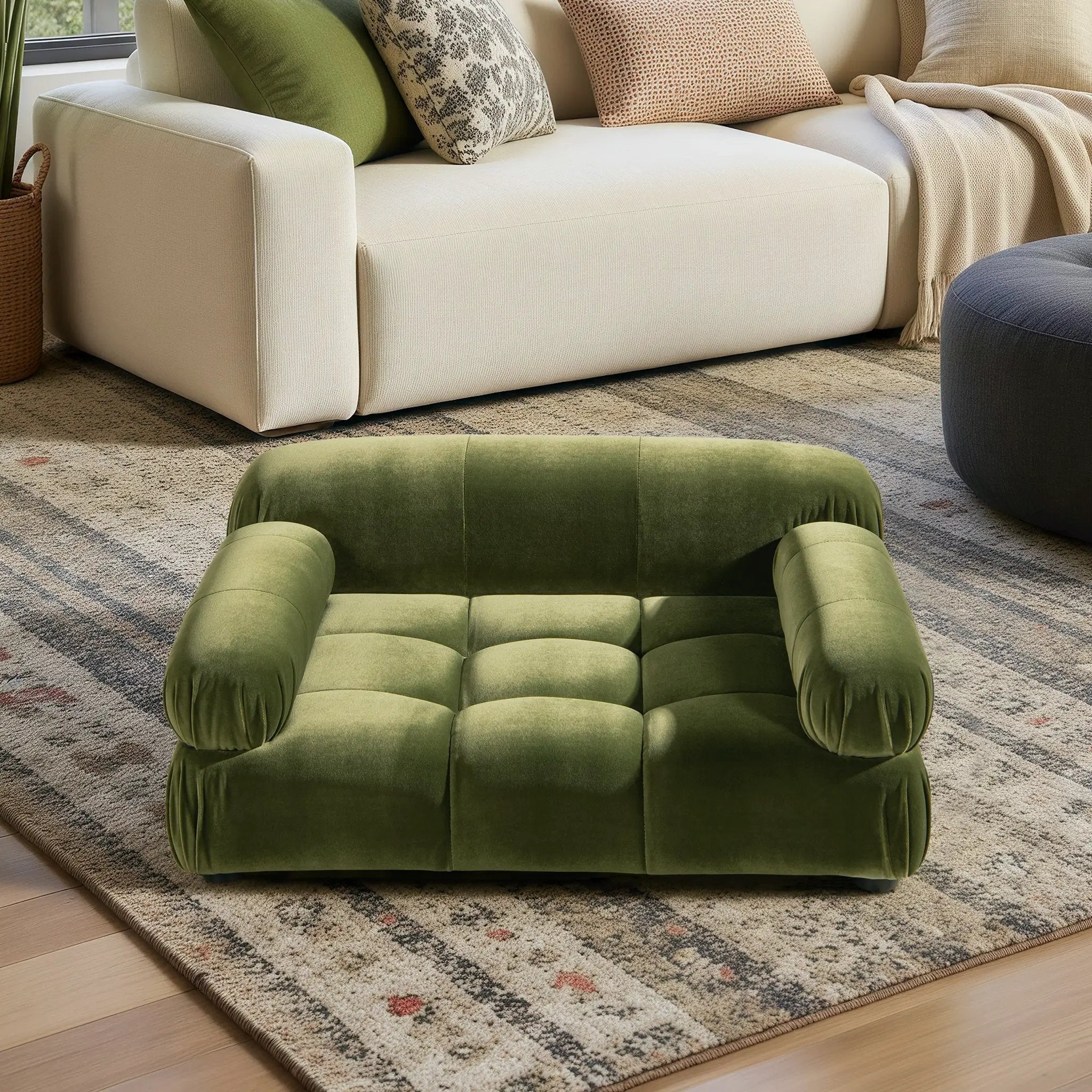 Marcel Upholstered Modern Small to Medium Pet Bed For Dogs and Cats Olive Green Velvet by HouseOfZazla