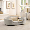 Charger l'image dans la visionneuse de la galerie, OVERSIZED Size Oval Semi-Enclosed Dog Sofa - Durable Linen Material, Button-Tufted Backrest, High-Center Low-Sides Support & Plush Comfort-Beige by HouseOfZazla
