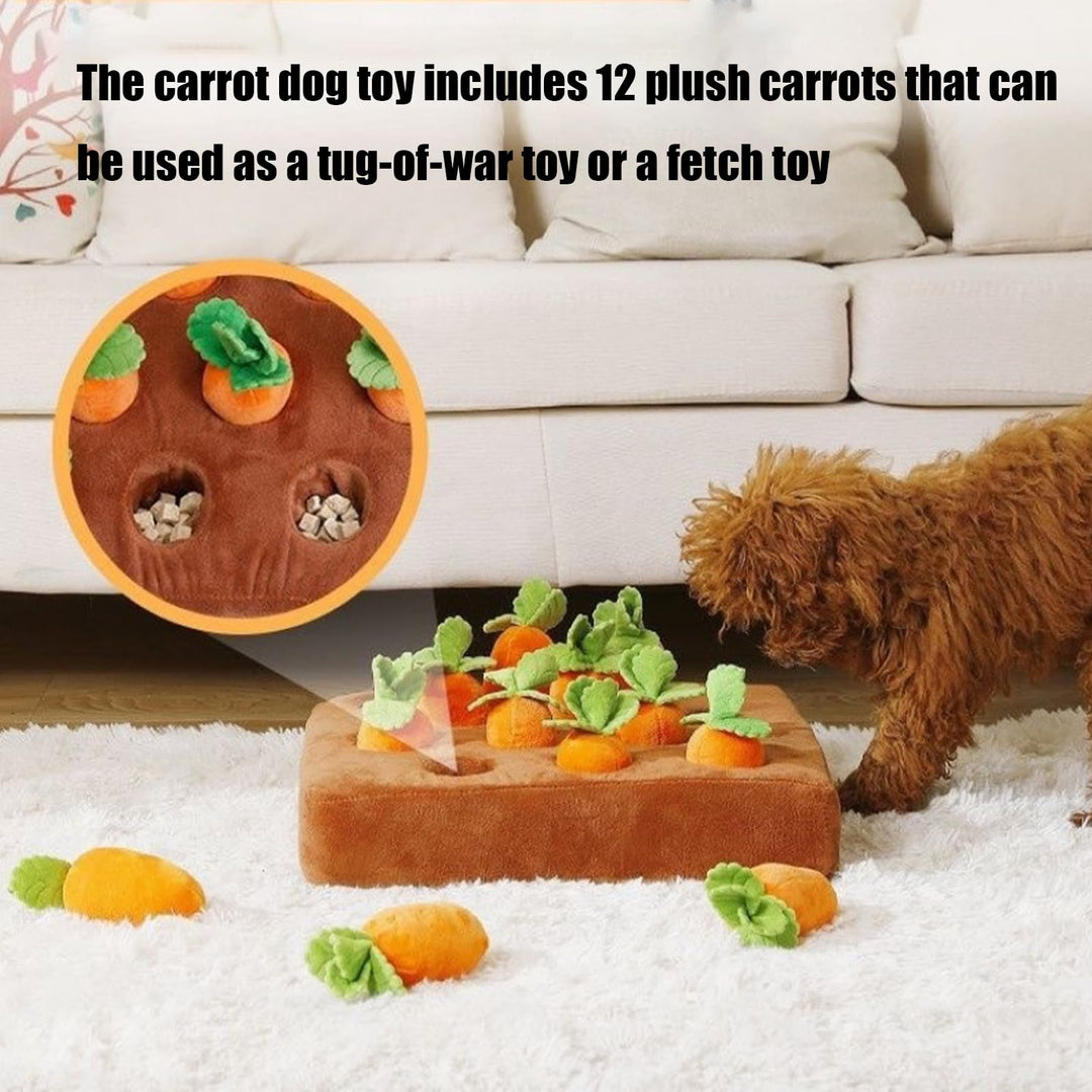 Treat-hiding pockets beneath removable carrots
