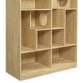 Bild in Galerie-Betrachter laden, Cat house bookshelf cabinet by Sangria Beech; modern 2-in-1 wooden cat tree display shelf with round openings
