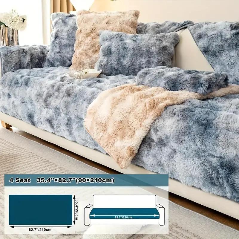 Luxurious Gradient Velvet Sofa Cover by topspet on a blue-gray 4-seat sofa with plush cushions.