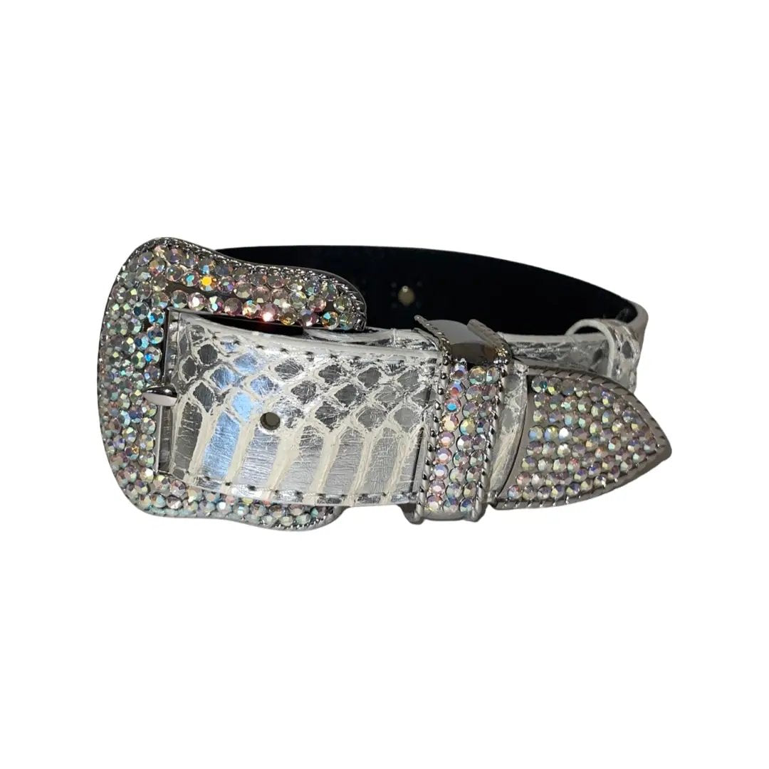 Stunning silver snake-print collar with Swarovski crystal hardware by Allysa Payne Beverly Hills