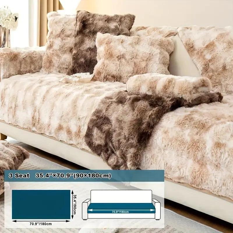 Luxurious Gradient Velvet Sofa Cover by topspet for 3-seat sofa; beige-brown plush fabric