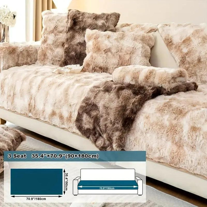 Luxurious Gradient Velvet Sofa Cover by topspet for 3-seat sofa; beige-brown plush fabric