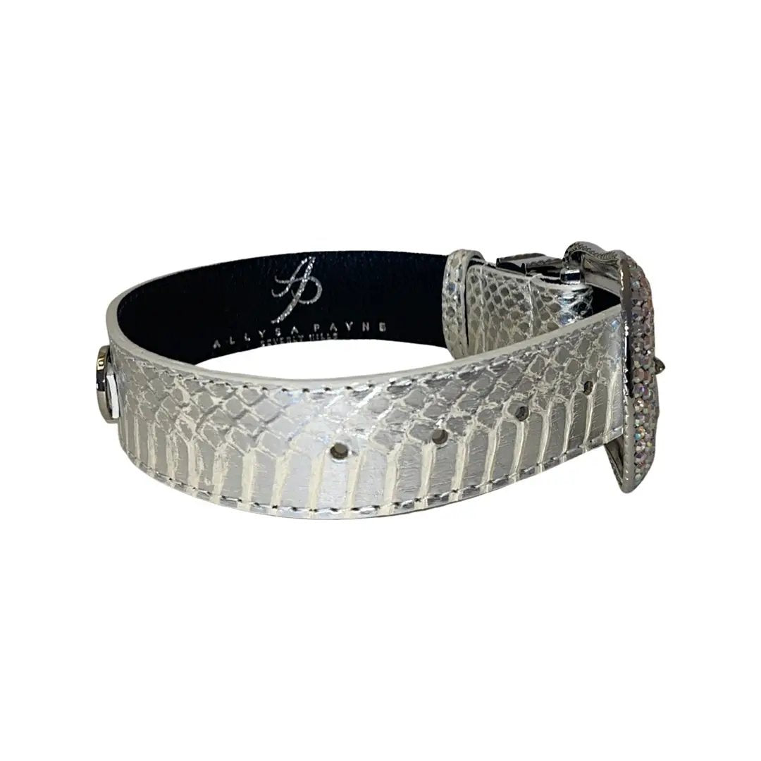 Stunning silver snake-skin hardware collar with Swarovski crystals, Allysa Payne Beverly Hills