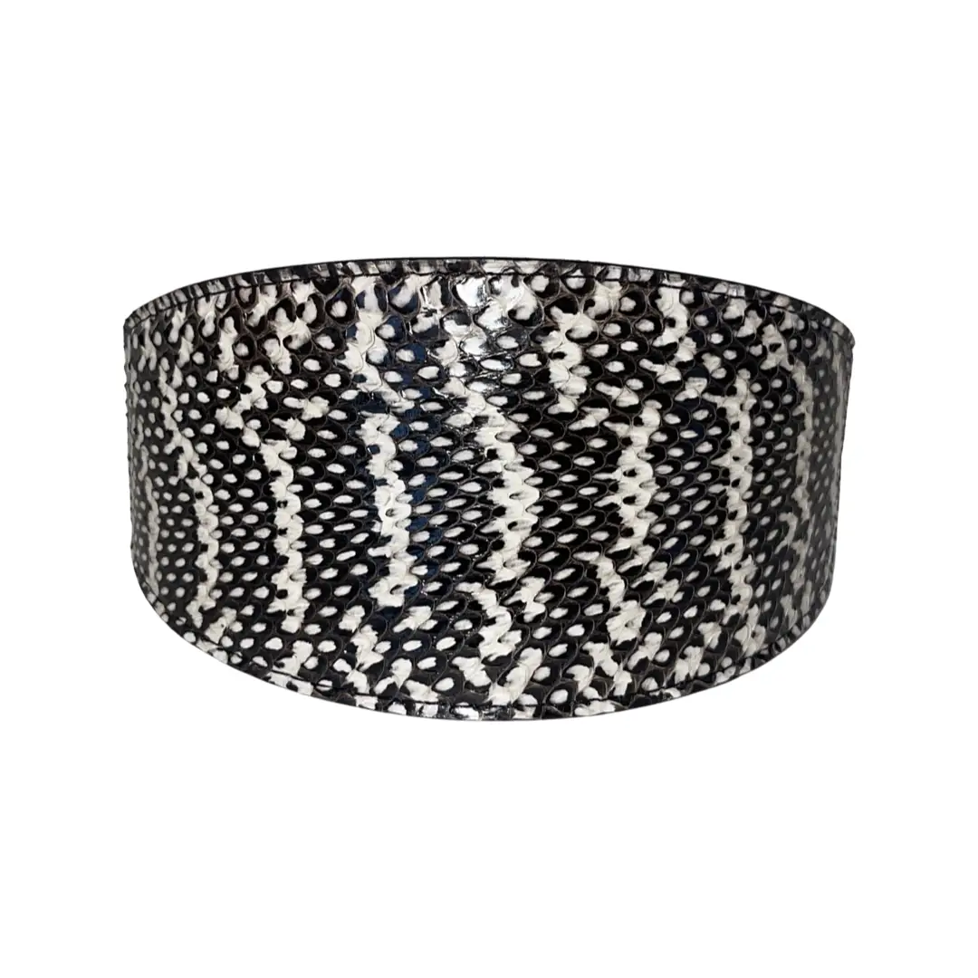 Snake collar, 3-inch wide, black and white, by Allysa Payne Beverly Hills