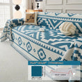 Load image into Gallery viewer, Boho-Chic All-Season Sofa Cover by topspet; light gray with blue geometric print, pet-proof.
