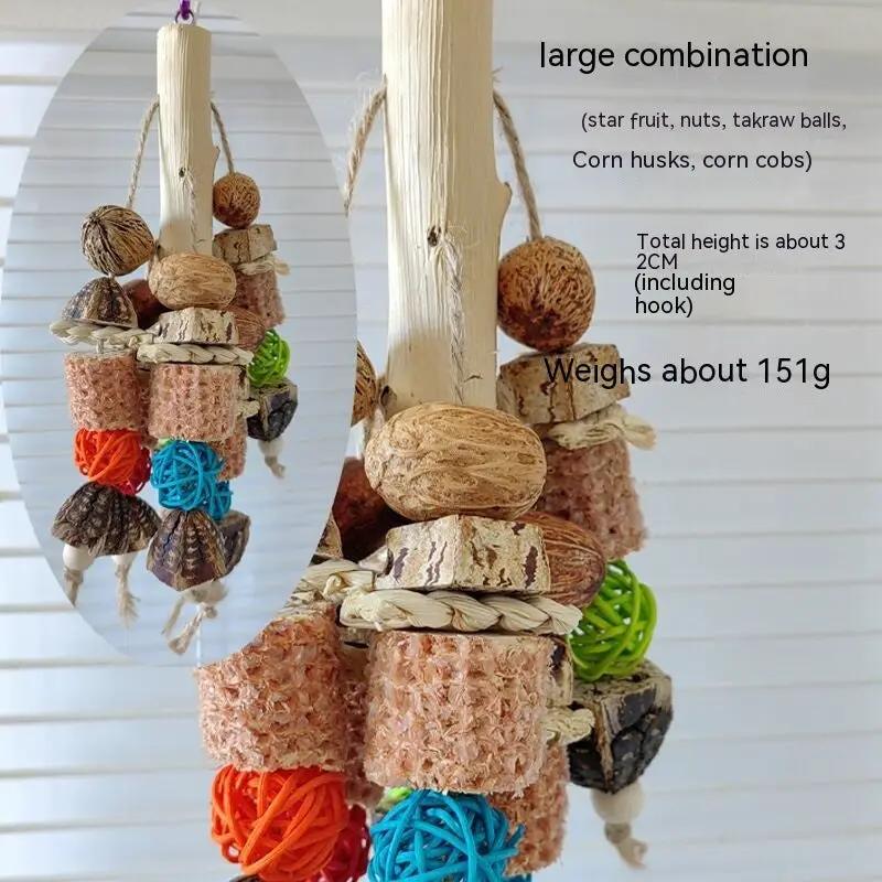 Yangtao Natural Parrot Chew Toys Bird Cage Stand Rod Accessories Vine Ball Corn Core Durable Wood Material Set by Sell My Stuff