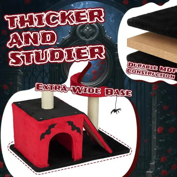Halloween Cat Climbing Frame Gothic Cat Tree with red condo and extra-wide base