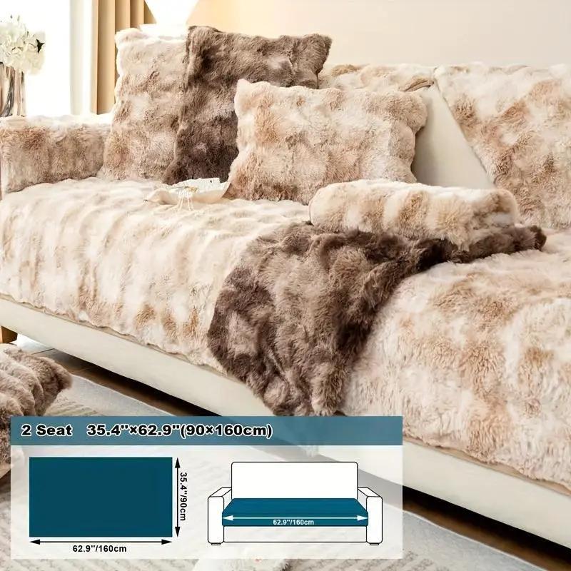 Luxurious Gradient Velvet Sofa Cover in beige-brown gradient on a plush 2-seat sofa; size 62.9×35.4 inches