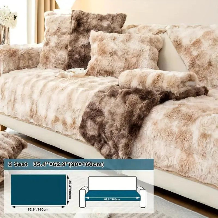 Luxurious Gradient Velvet Sofa Cover in beige-brown gradient on a plush 2-seat sofa; size 62.9×35.4 inches