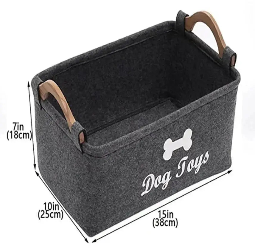 Luxury Felt Pet Toy Storage Basket With Wooden Handles For Homes by Nai Pet Store