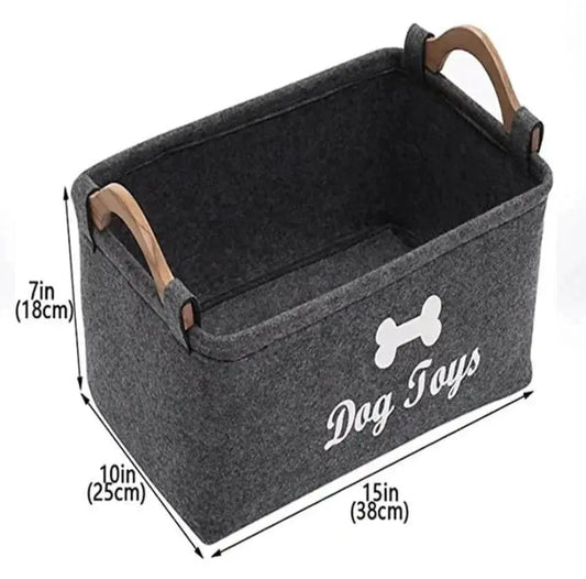 Luxury Felt Pet Toy Storage Basket With Wooden Handles For Homes by Nai Pet Store