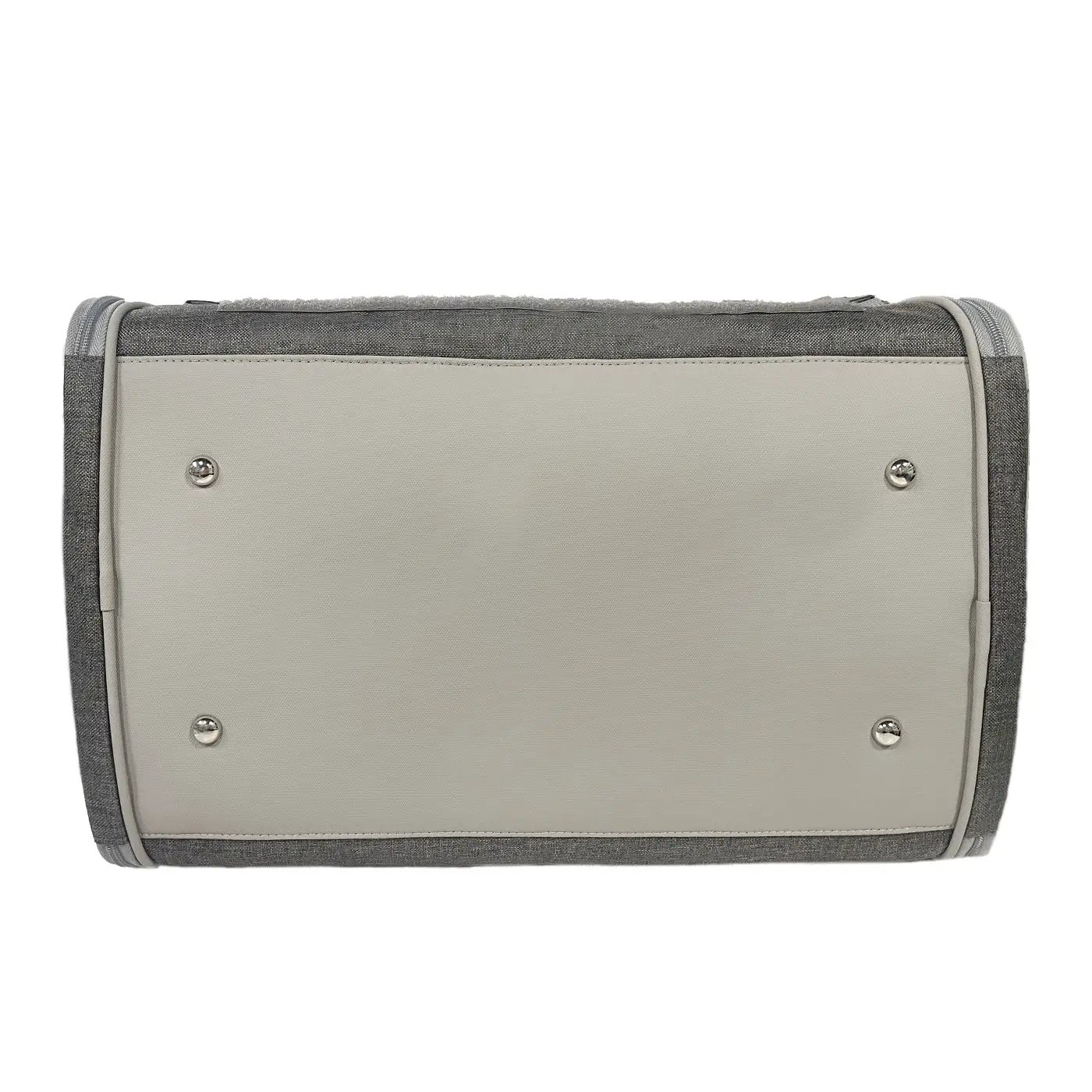 Mr. Peanut's Gold Series Big Apple XL Expandable Pet Carrier V3.0; beige bottom panel with silver studs and gray trim