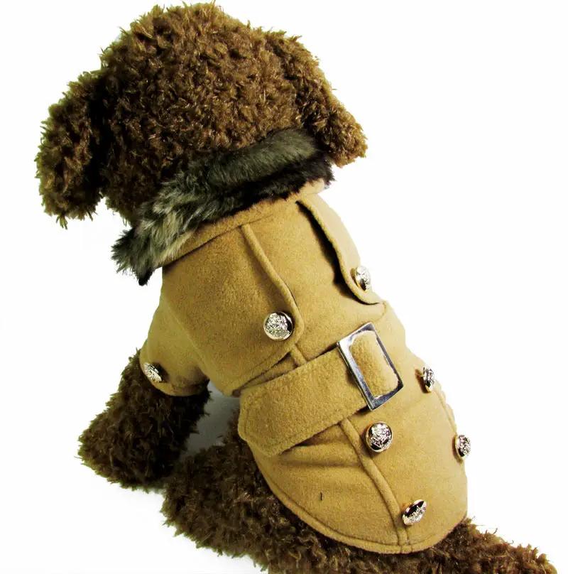 Dog clothes warm cotton pet clothing - Apricot winter furry jacket coat for pets, stylish and cozy for outdoor activities.