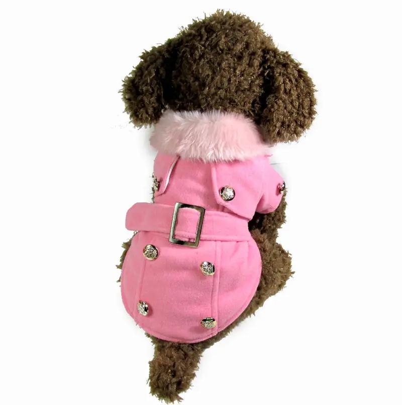 Dog clothes warm cotton pet clothing for a fashionable and cozy furry jacket in pink for small dogs.