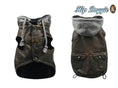 Load image into Gallery viewer, Vintage bomber dog jacket in brown with grey hood, pockets; Hip Doggie by GreaterGood
