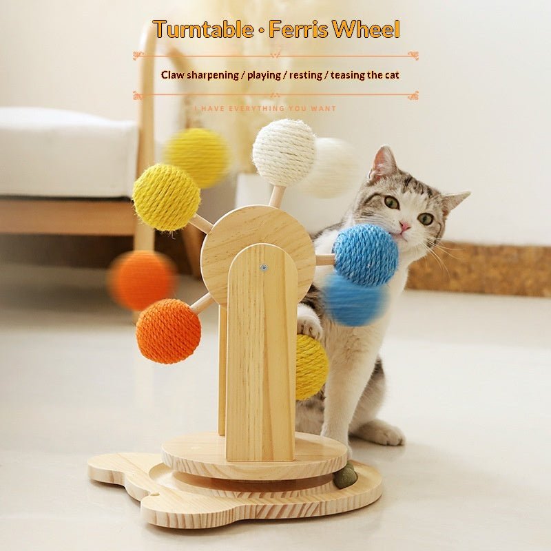 Rotating rope-ball turntable with cat