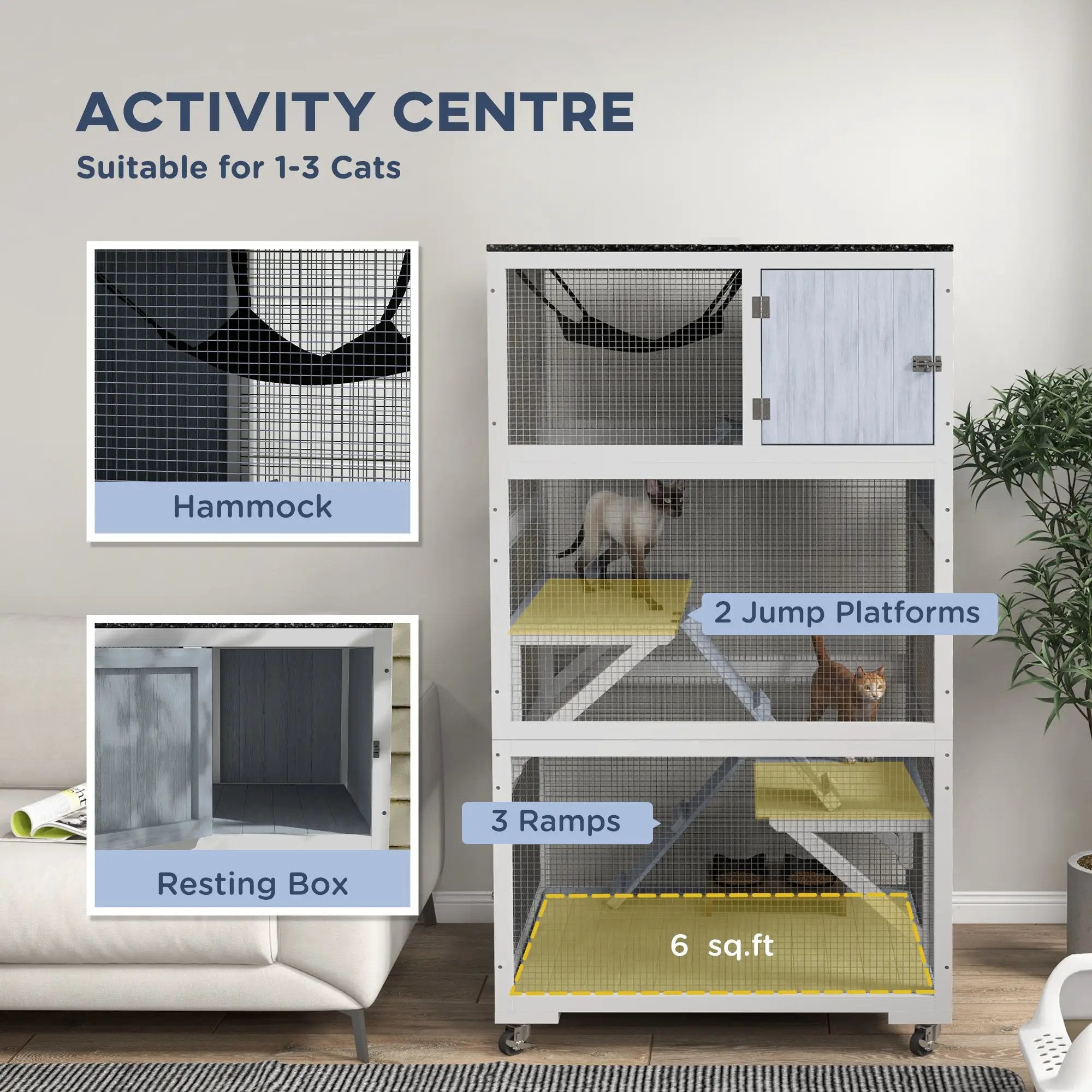 Catio outdoor cat enclosure on wheels with hammock, gray