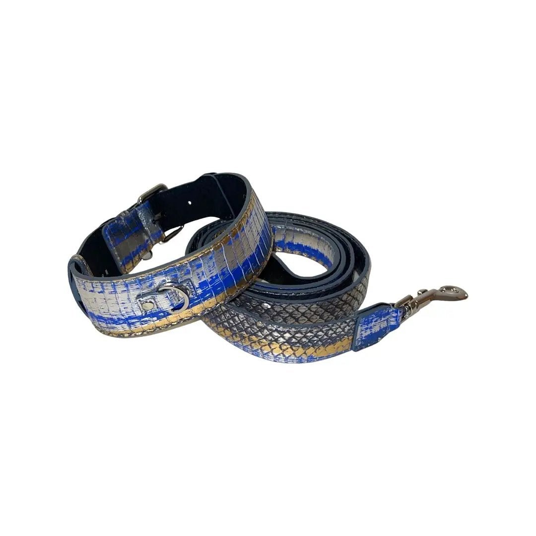 Rogue Collars Snakeskin Blue Set With Silver Hardware by Allysa Payne Beverly Hills