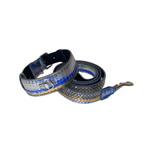 Rogue Collars Snakeskin Blue Set With Silver Hardware by Allysa Payne Beverly Hills