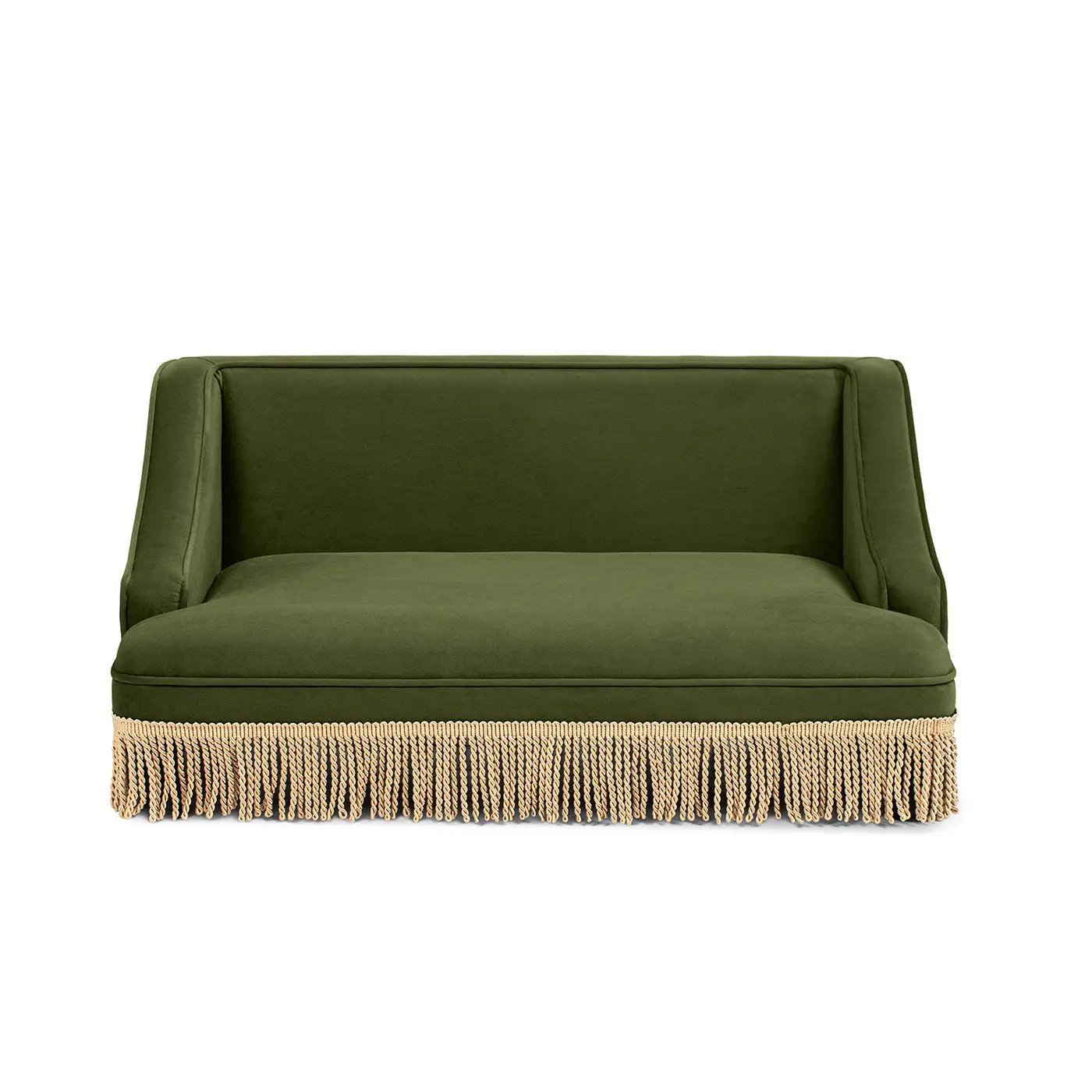 Duchess 33' Medium Princess Pet Bed Sofa with Fringe Skirt, Olive Green Velvet by HouseOfZazla