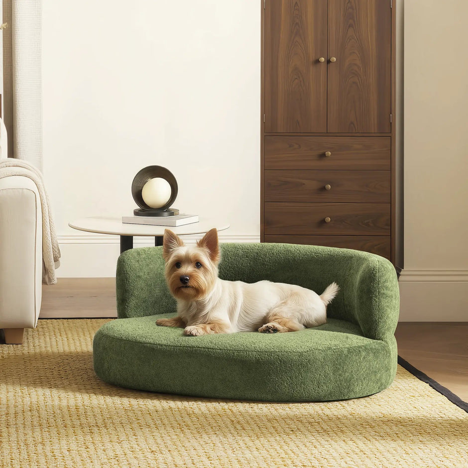 Shep 36' Curved Dog Sofa Bed Medium Moss Green Fleeced Teddy by HouseOfZazla