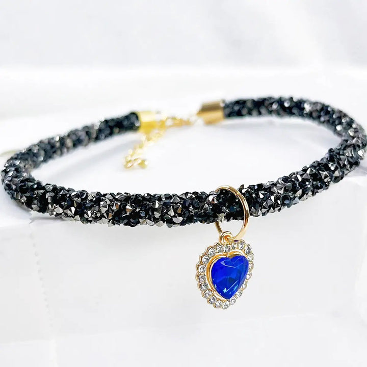 Rhino Heart Jewel Cat Collar in Black and Blue