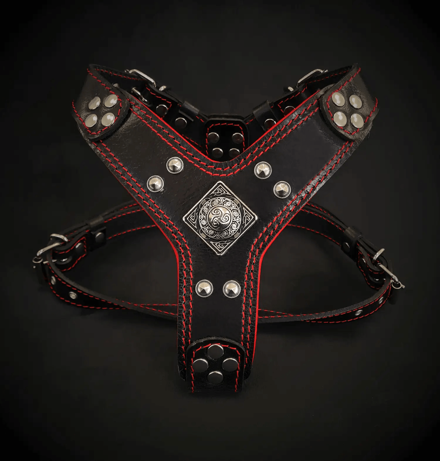 The ''Eros'' harness Black & Red Small to Medium Size - Pet Collars & Harnesses from Bestia Dog Gear