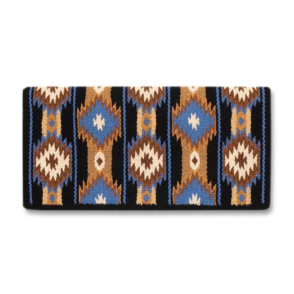 Mayatex Navy Tan Blue New Zealand Wool Saddle Blanket 38 X 34 Inch Western Equestrian Horse Riding Pad For Tack by Mayatex
