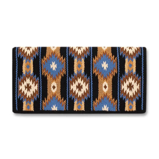 Mayatex Navy Tan Blue New Zealand Wool Saddle Blanket 38 X 34 Inch Western Equestrian Horse Riding Pad For Tack by Mayatex