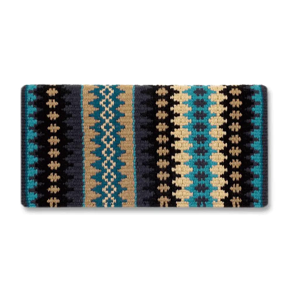 Mayatex Nova Saddle Blanket New Zealand Wool 38x34 Navy Tan Turquoise by Mayatex