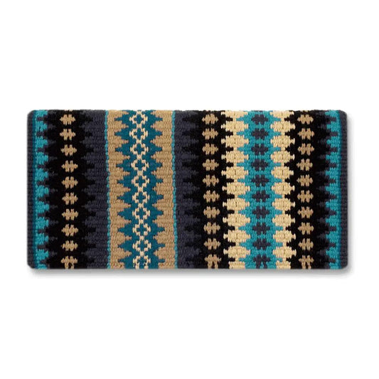 Mayatex Nova Saddle Blanket New Zealand Wool 38x34 Navy Tan Turquoise by Mayatex