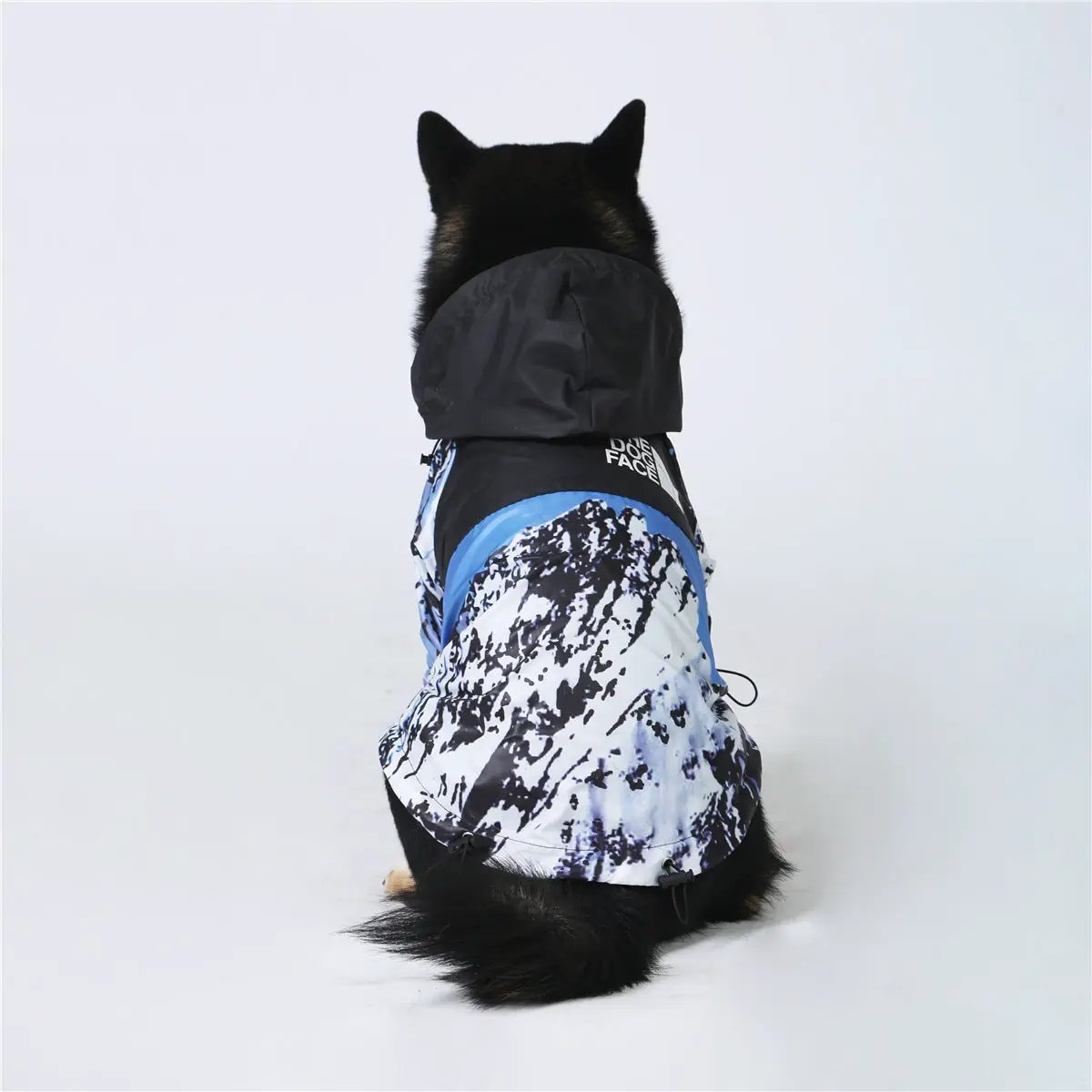 Large dog wearing Windproof And Rainproof Dog Clothes Large Dog Raincoat Dog Pet Shell Jacket in vibrant colors.