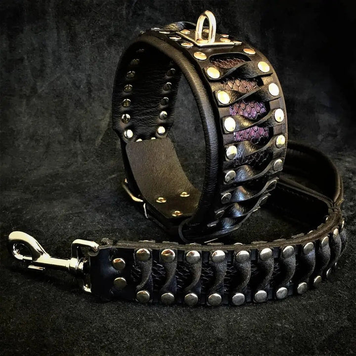Bestia Steampunk Snake Skin Leather Dog Leash