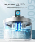 Bild in Galerie-Betrachter laden, Cat water fountain wireless induction drink fountain; white translucent reservoir with blue battery indicator.
