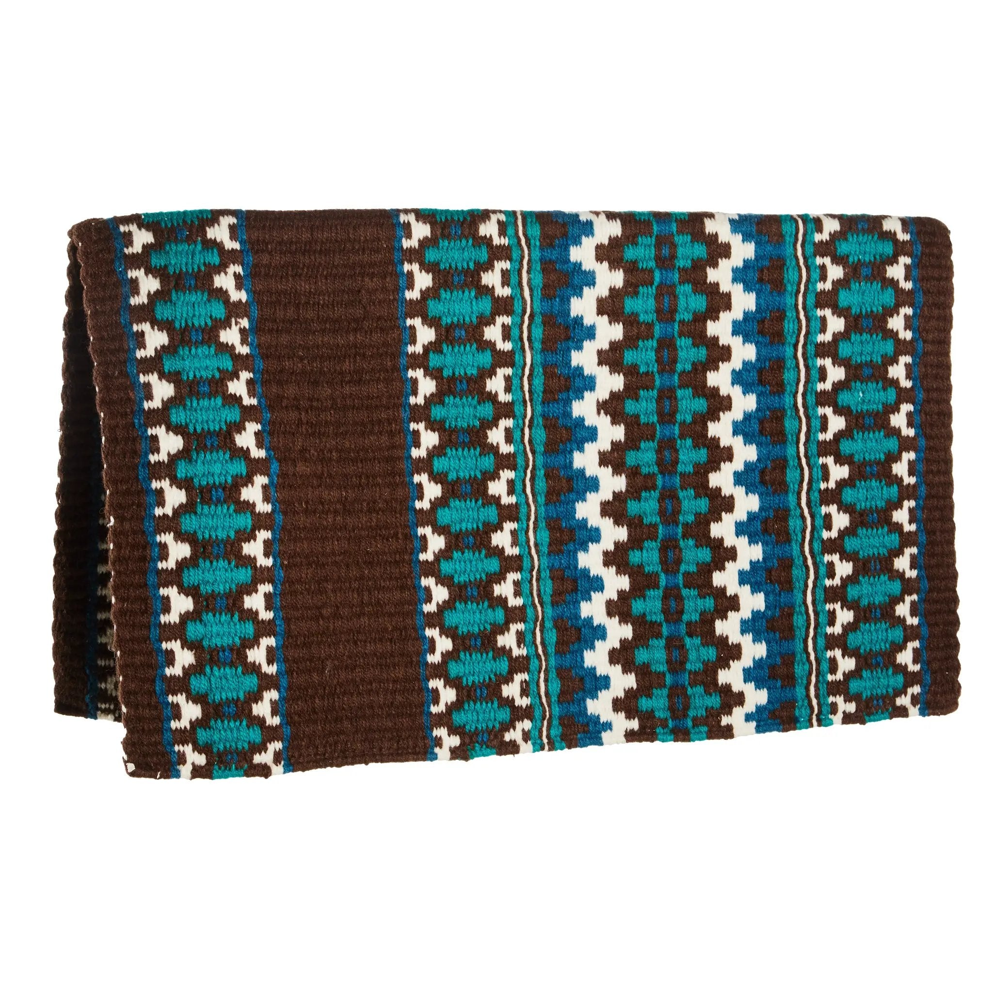 Mayatex Kiva Hand Woven New Zealand Wool Saddle Blanket 40x34 Inches Chestnut Cream Teal Ocean Blue by Mayatex
