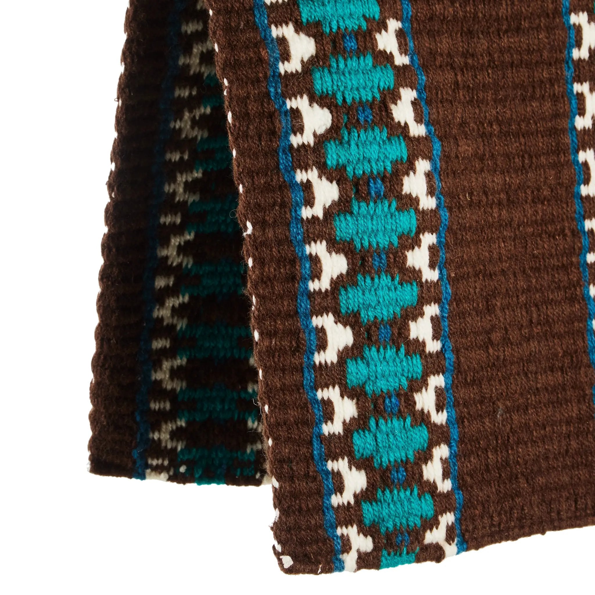 Mayatex Kiva Hand Woven New Zealand Wool Saddle Blanket 40x34 Inches Chestnut Cream Teal Ocean Blue by Mayatex