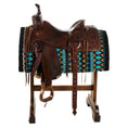 Bild in Galerie-Betrachter laden, Mayatex Kiva Hand Woven New Zealand Wool Saddle Blanket 40x34 Inches Chestnut Cream Teal Ocean Blue by Mayatex
