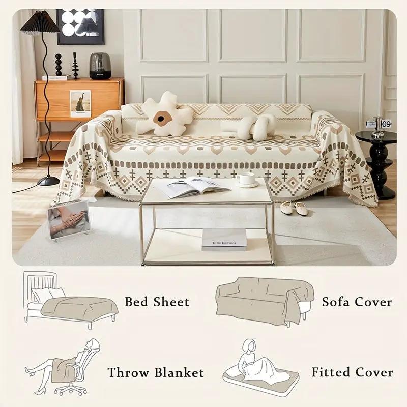 Premium Chaise Lounge Couch Cover by topspet, waterproof extra large 180×300 cm beige geometric sofa cover